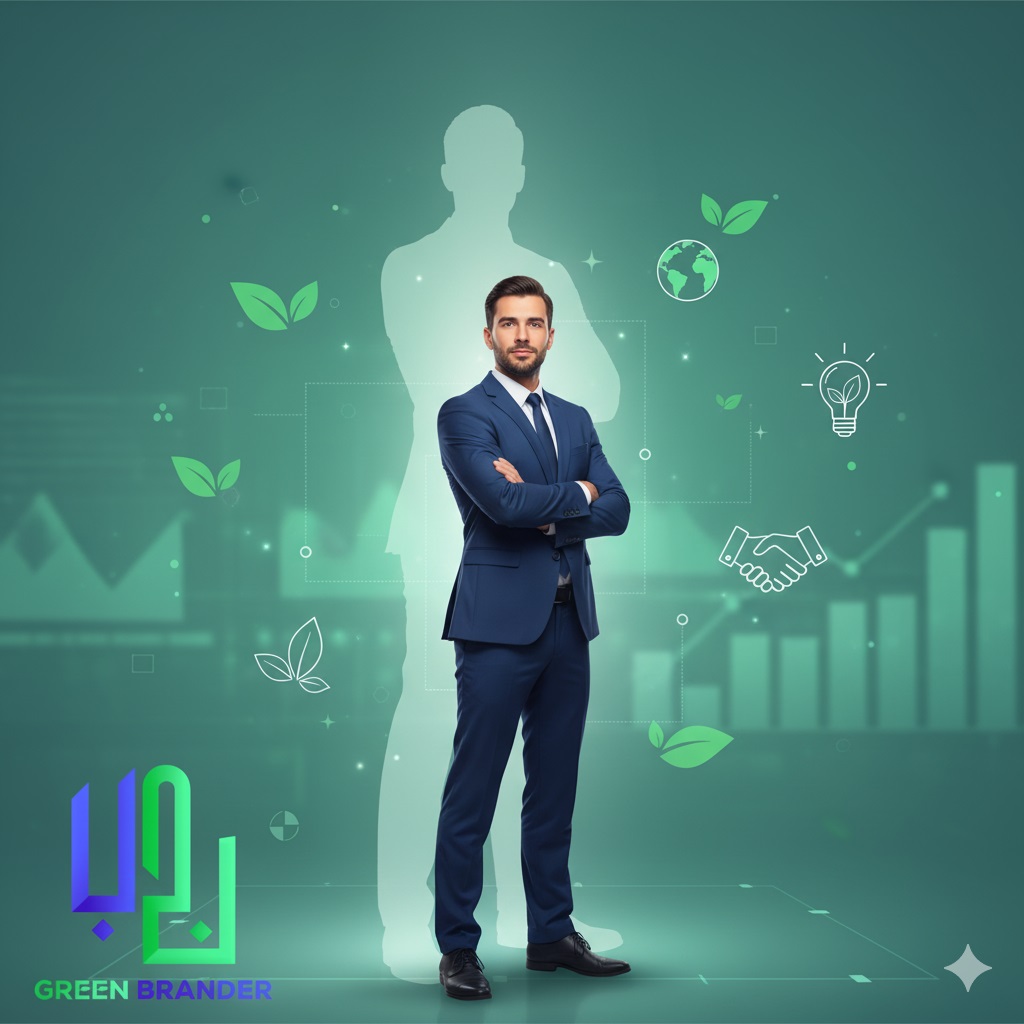 a confident individual standing in front of a glowing digital silhouette of themselves, symbolizing personal branding.
