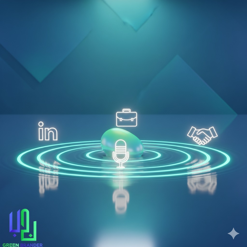 A glowing pebble dropped into calm water, creating expanding ripples of light that flow outward. Around the ripples, symbols appear—like a LinkedIn resume logo, a microphone for speaking opportunities, a briefcase for career growth, and a handshake for partnerships.